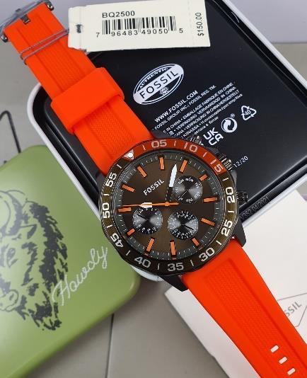 12 Fossil Bannon Multifunction Green Dial Orange Silicone Watch BQ2500 - Image 1