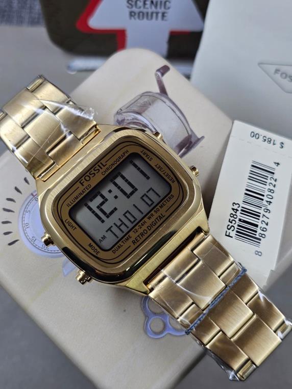 13 Fossil Retro Digital Gold-Tone Stainless Steel Watch FS5843 - Image 1