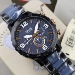 Fossil Nate Chronograph Black & Blue  Stainless Steel Watch JR1494