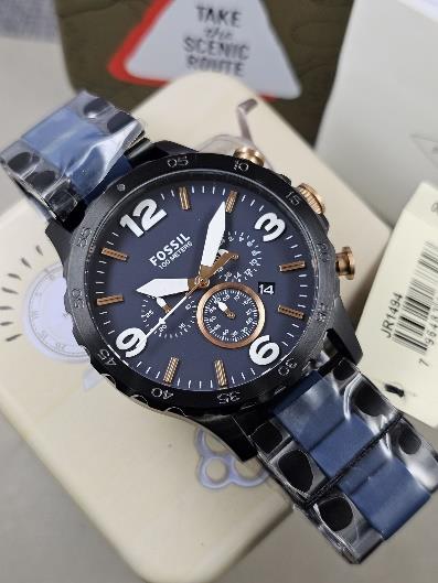 20 Fossil Nate Chronograph Black & Blue Stainless Steel Watch JR1494 - Image 1