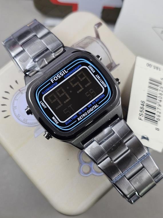 25 Fossil FS5846 Retro Digital Smoke Stainless Steel Watch - Image 1