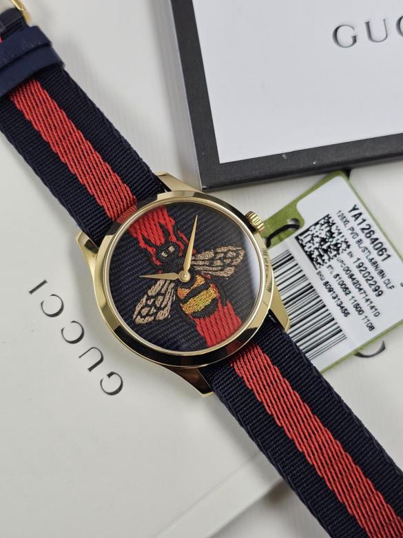 0 Gucci G-Timeless Bee Web Strap Gold-Tone Men's Watch YA1264061 - Image 1