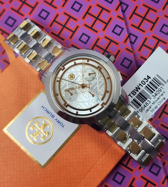 0 Tory Burch Reva Chronograph Two-Tone Stainless Steel Ladies Watch – TBW1034 - Image 1