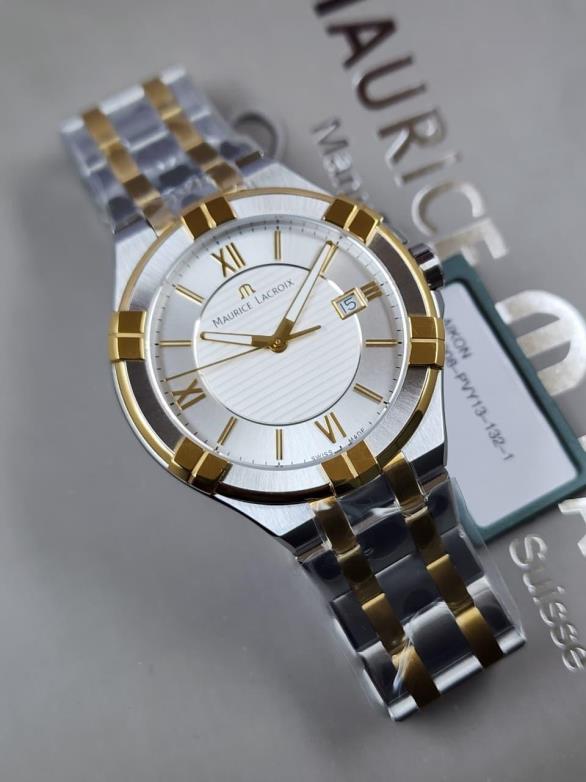 10 Maurice Lacroix AIKON Quartz Date Two-Tone Silver Dial Watch - Image 1