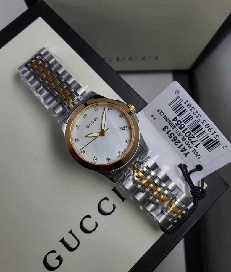 10 Gucci G-Timeless Women’s Diamond Mother of Pearl Watch YA126513 - Image 1