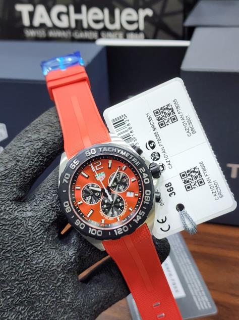 11 TAG Heuer Formula 1 Chronograph Quartz Orange Dial Black Rubber Strap Men's Watch - Image 1