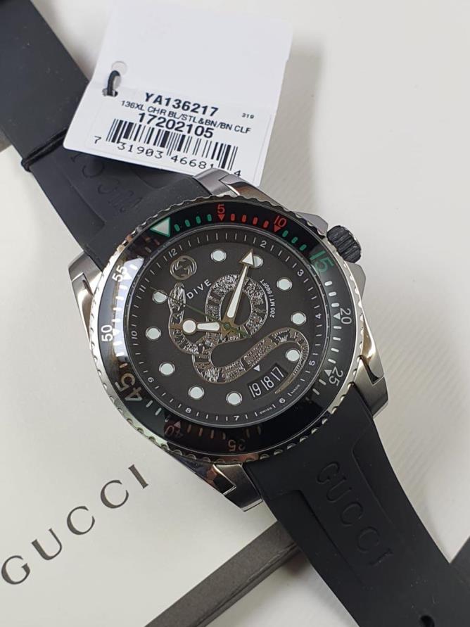 12 Gucci Dive Kingsnake Rubber Strap Men's Watch YA136217 - Image 1