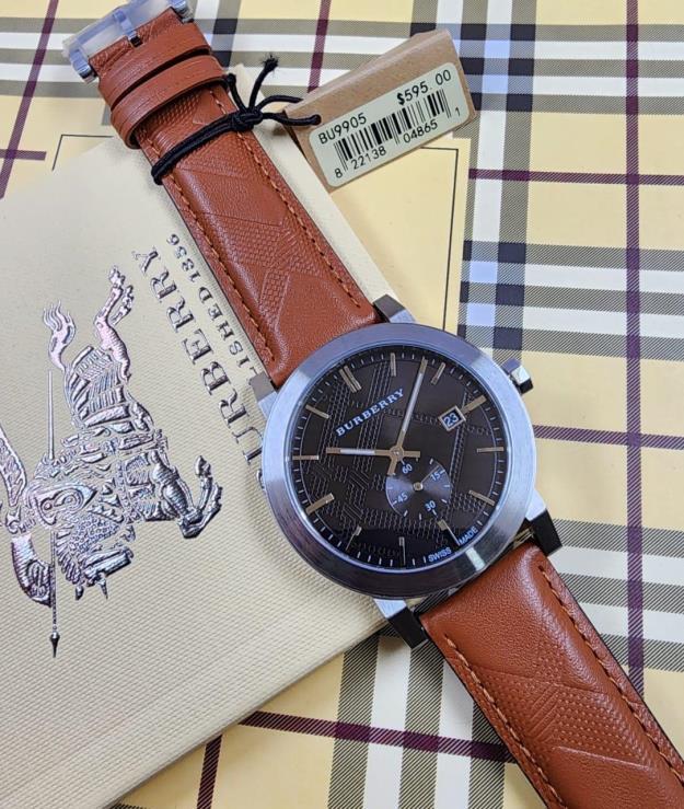 12 Burberry The City Black Dial Brown Leather Strap Watch - Image 1