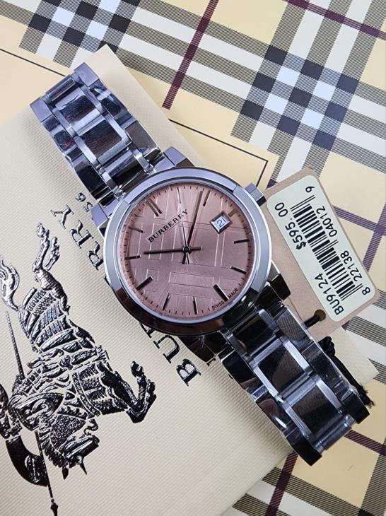 12 Burberry "The City" Pink Check Stamped Watch - Image 1