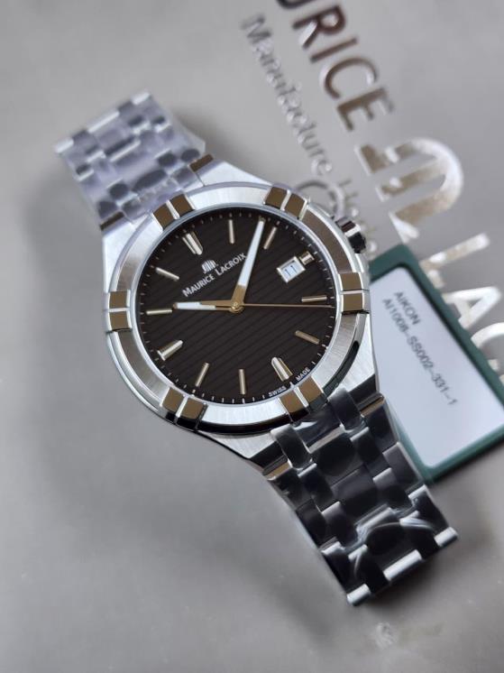12 Maurice Lacroix AIKON 42mm Quartz Date Black Dial Stainless Steel Watch - Image 1