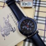 Burberry The City Chronograph Black  Dial Black Leather Strap Watch with  Ceramic Bezel