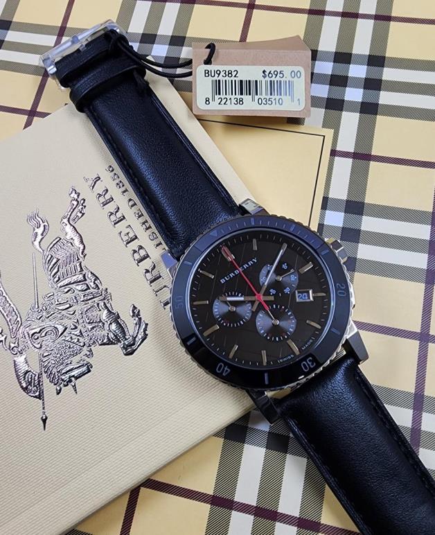 14 Burberry The City Chronograph Black Dial Black Leather Strap Watch with Ceramic Bezel - Image 1