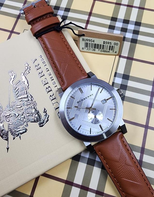 15 Burberry The City Silver Dial Brown Leather Strap Watch - Image 1