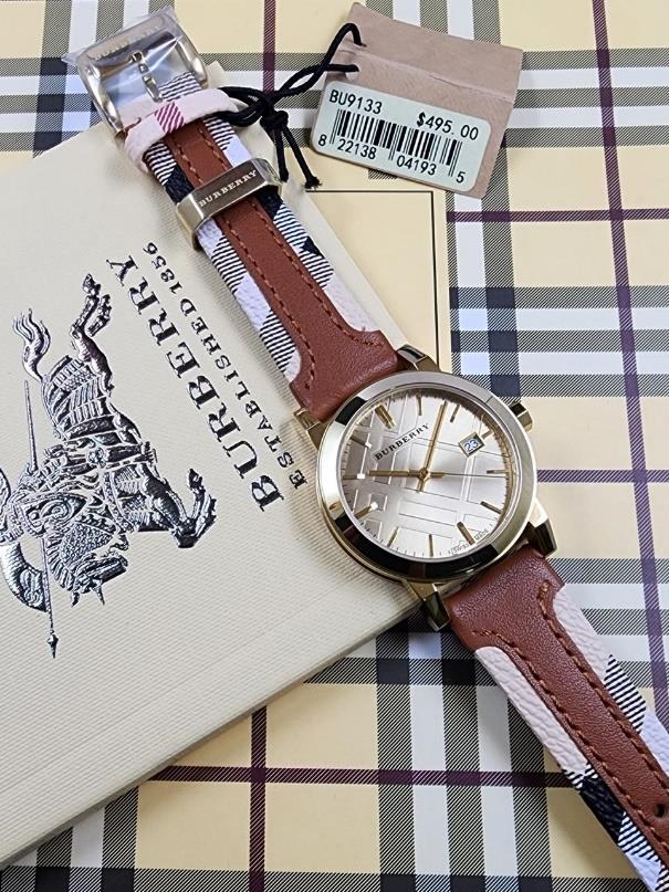 19 Burberry The City Brown Leather Strap Gold Dial Quartz Watch - Image 1