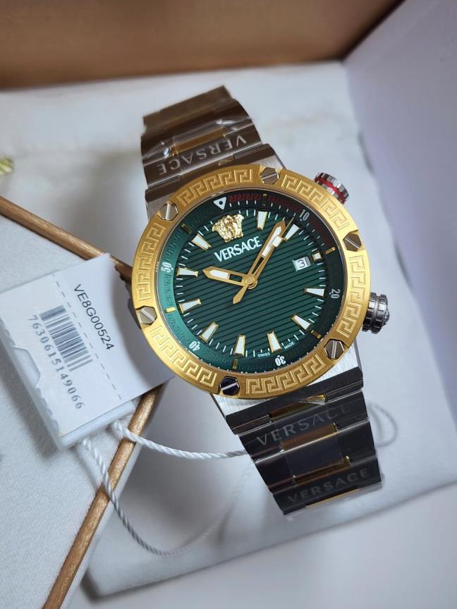 2 Versace Greca Logo Diver Two-Tone Stainless Steel Green Dial Watch - Image 1