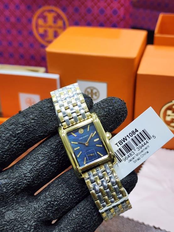 2 Tory Burch Eleanor Rectangular Blue Dial Two-Tone Stainless Steel Ladies Watch – TBW1084 - Image 1