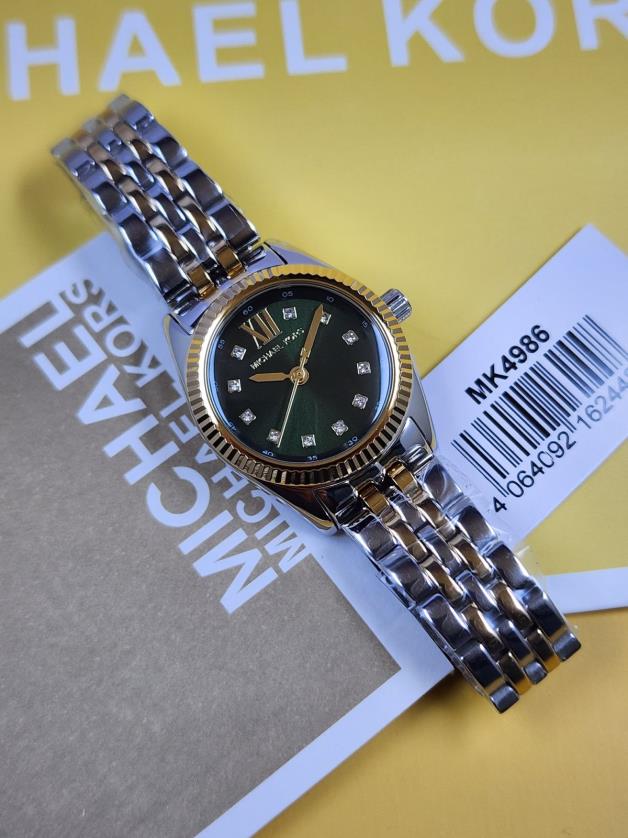20 Michael Kors Mini Lexington Green Dial Two-Tone Women's Watch – MK4986 - Image 1