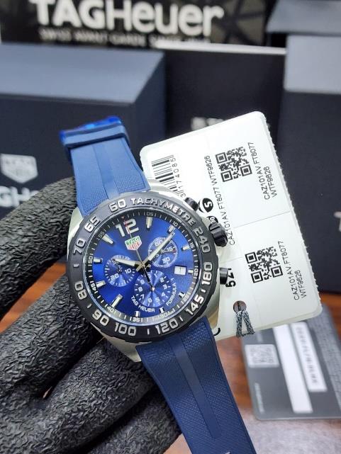20 TAG Heuer Formula 1 Chronograph Quartz Blue Dial Blue Rubber Strap Men's Watch - Image 1