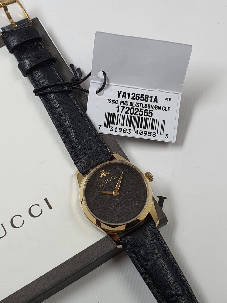 22 Gucci G-Timeless Bee Leather Strap Women’s Watch YA126581A - Image 1
