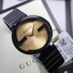 Gucci Interlocking G Gold Dial Black Stainless Steel Watch YA133209