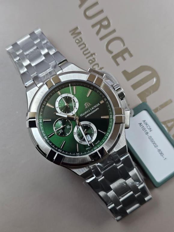 3 Maurice Lacroix AIKON Chronograph 44mm Green Dial Stainless Steel Watch - Image 1