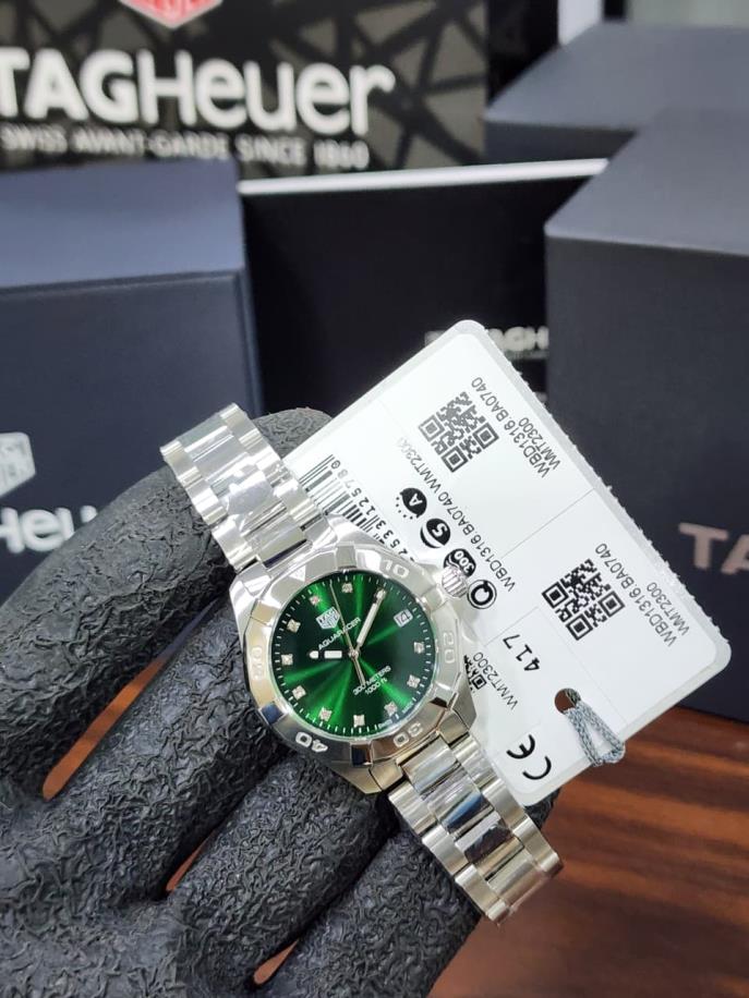 3 TAG Heuer Aquaracer Lady Quartz 32mm Green Dial Diamond Index Stainless Steel Watch - Image 1