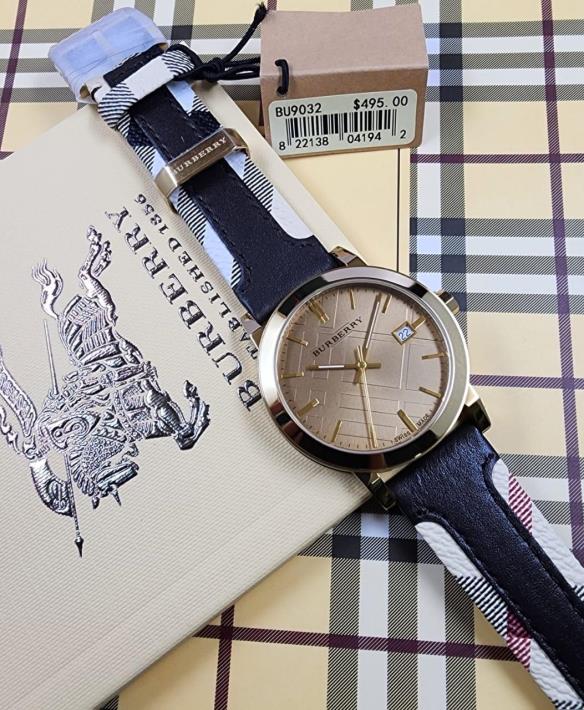 3 Burberry The City Gold Dial Leather Strap Watch - Image 1