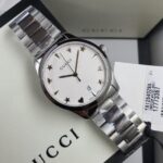 Gucci G-Timeless House Motif Silver Dial Stainless Steel Watch YA1264028A