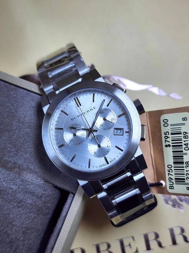31 Burberry The City Stainless Steel Silver Chronograph Swiss Quartz Watch - Image 1