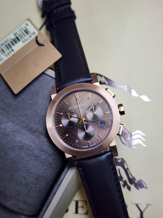 32 Burberry The City Chronograph Chocolate Brown Dial Leather Strap Watch - Image 1