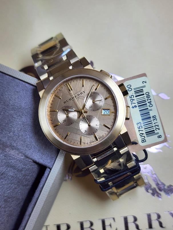 33 Burberry The City Chronograph Gold Dial Gold PVD Stainless Steel Watch - Image 1