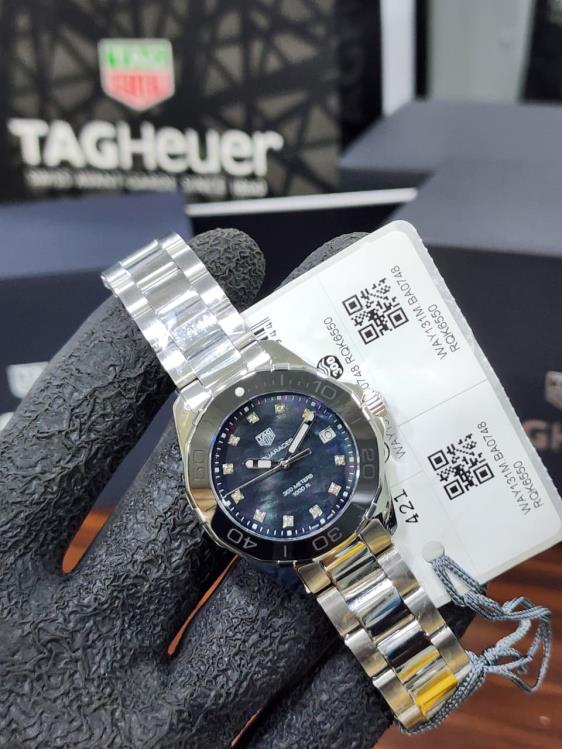4 TAG Heuer Aquaracer Lady Quartz 35mm Blue Mother-of-Pearl Diamond Dial Stainless Steel Watch - Image 1