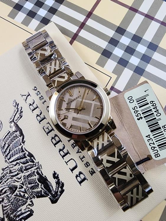 6 Burberry The City Engraved Check Gold Ion Plated Watch - Image 1