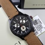 Gucci G-Timeless Bee Chronograph Black PVD Leather Strap Men's Watch