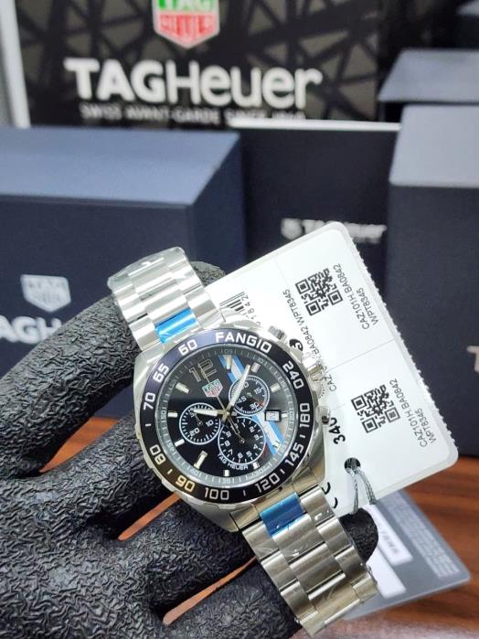 8 TAG Heuer Formula 1 Juan Manuel Fangio Special Edition Chronograph Quartz Black Dial Stainless Steel Men's Watch - Image 1