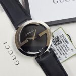 Gucci Interlocking G Black Dial Leather Strap Men's Watch YA133205