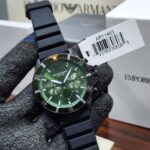 Emporio Armani Diver Chronograph Green Dial Black Silicone Strap Men's  Watch – AR11463