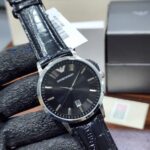 Emporio Armani Renato Black Dial Leather Strap Men's Watch – AR11186