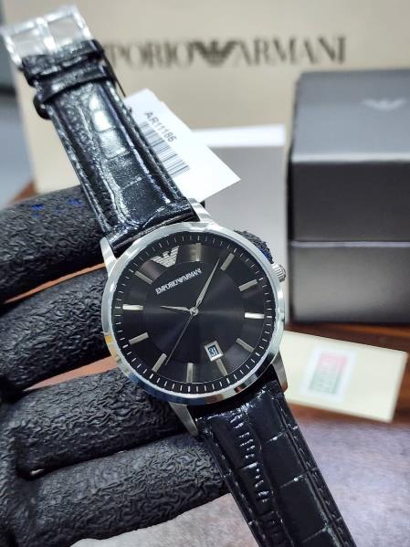 1 Emporio Armani Renato Black Dial Leather Strap Men's Watch – AR11186 - Image 1
