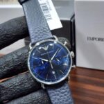Emporio Armani Aviator Chronograph Blue Dial Blue Leather Strap Men's Watch – AR11105