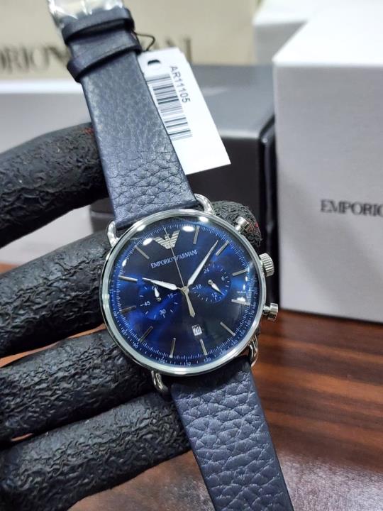 11 Emporio Armani Aviator Chronograph Blue Dial Blue Leather Strap Men's Watch – AR11105 - Image 1