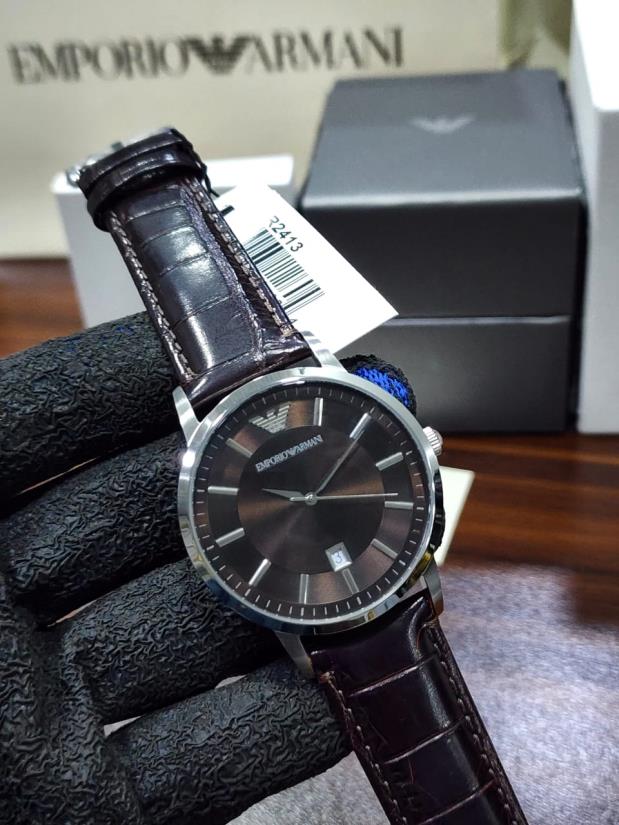 14 Emporio Armani Classic Renato Brown Dial Brown Leather Strap Men's Watch – AR2413 - Image 1