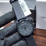 Emporio Armani Chronograph Black Dial Black Leather Strap Men's Watch –  AR1737