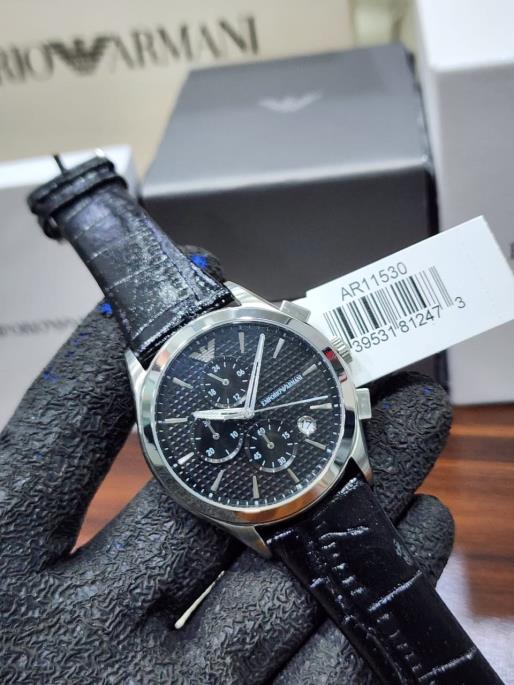 2 Emporio Armani Paolo Chronograph Black Dial Leather Strap Men's Watch – AR11530 - Image 1