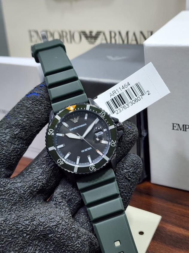 4 Emporio Armani Green Story Diver Black Dial Green Silicone Strap Men's Watch – AR11464 - Image 1