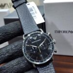 Emporio Armani Aviator Chronograph Black Dial Black Leather Strap Men's  Watch – AR11143