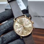 Emporio Armani Aviator Chronograph Champagne Dial Brown Leather Strap  Men's Watch – AR11106
