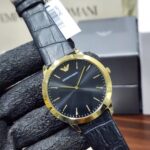 Emporio Armani Classic Retro Black Dial Gold-Tone Case Black Leather Strap  Men's Watch – AR1742